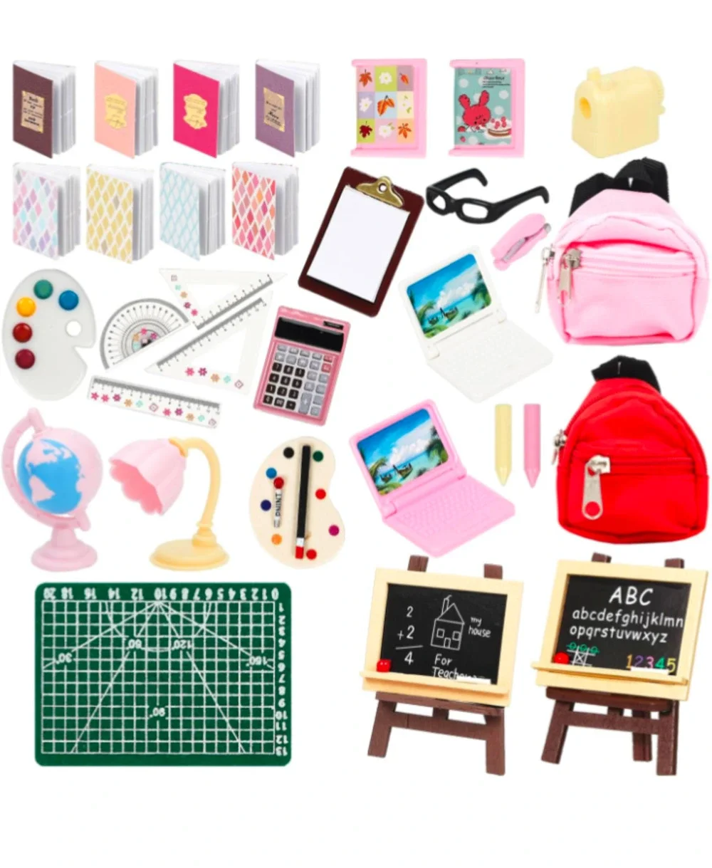 34 Pieces Doll House School Supplies Mini School Accessories